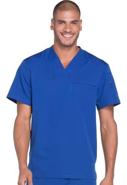 Dickies Medical Dk610 Men's V-Neck Top, 91% Poly 9% Spandex , Top, DYNAMIX Men's - Galaxy Blue, M