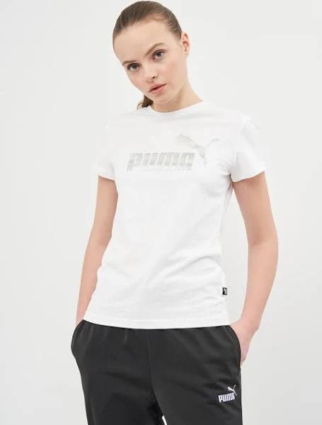 Puma Womens Essentials+ Metallic Logo Tee, XS / White