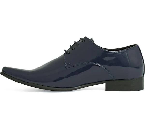 Dobell Navy Patent Contemporary Dress Shoes