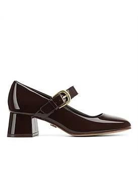 David Jones Wittner Iris Block Heel Mary Jane in Brown Patent Leather, Size 36 EU