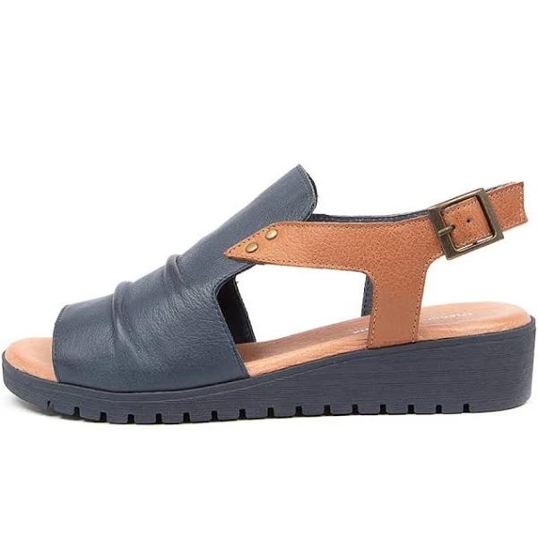 Django & Juliette Madis Navy DK Tan Leather Navy DK Tan Womens Leather Sandals Flat Sandals