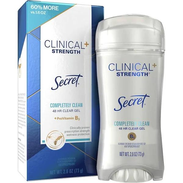 Secret Antiperspirant Clinical Strength Deodorant for Women, Clear Gel, Completely Clean, 2.6 oz