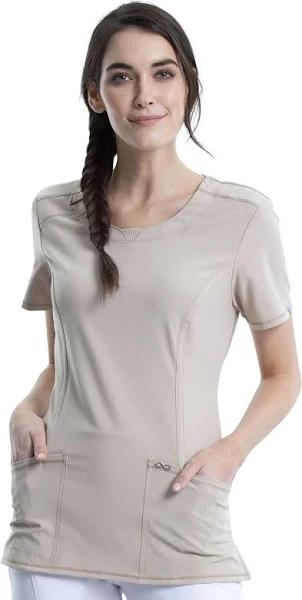 Cherokee Infinity 2624A Scrubs Top Womens Round Neck Khaki