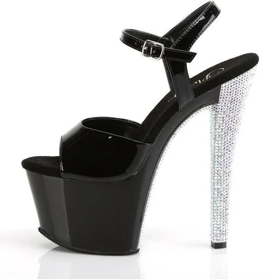 Pleaser SKY-309CHRS Black-Silver AB Rhinestone Platform Sandal Size 7