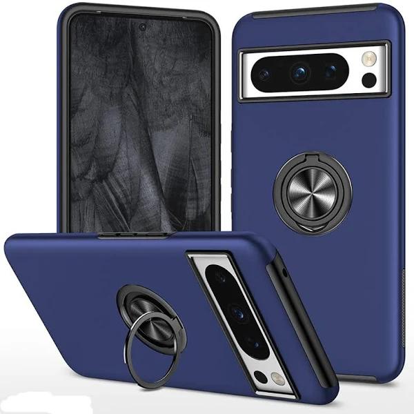 Google Pixel 8 Pro Compatible Premium Magnetic Ring Holder Shockproof Case Cover - Navy