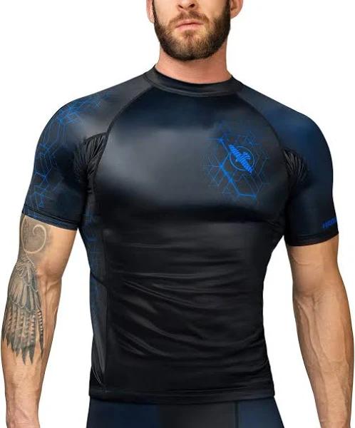 Hayabusa Geo Short Sleeve BJJ Rash Guard Blue Medium