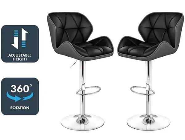 ALFORDSON 2x Bar Stools Willa Kitchen Gas Lift Swivel Chair Leather Grey