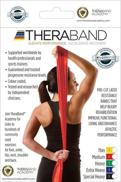 Theraband Single Latex Resistance Band For Muscle Strengthening and Rehabilitation Red (Medium)