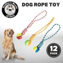 12 x Dog Rope Toy With Ball | Tug Toy Interactive Fetch Training Chew Toy