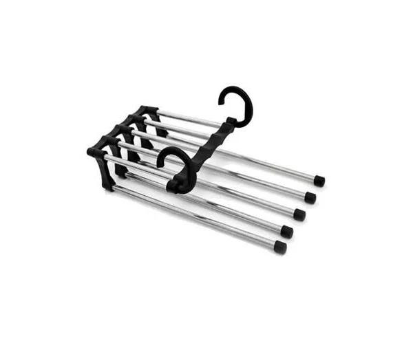 5 In1 Multi-functional Pants Rack Stainless-Steel Wardrobe Magic Clothes Hanger - Black