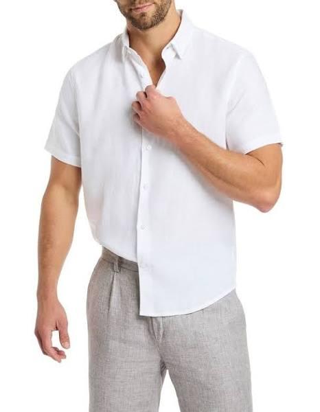 Marcs Felix Short Sleeve Linen Shirt in White XXL