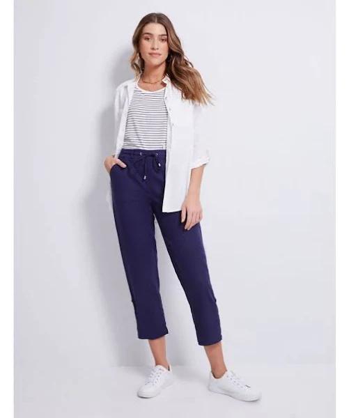 Katies Linen Ankle Roll Up Pants - Womens - Dark Navy Size Small - AfterPay & zipPay Available