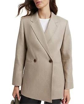 Country Road Women's Twill Blazer Pebble in Size 14 | 100% Linen