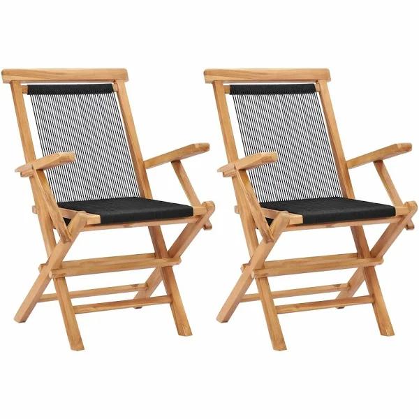 vidaXL Folding Garden Chairs 2 Pcs Solid Teak Wood and Rope