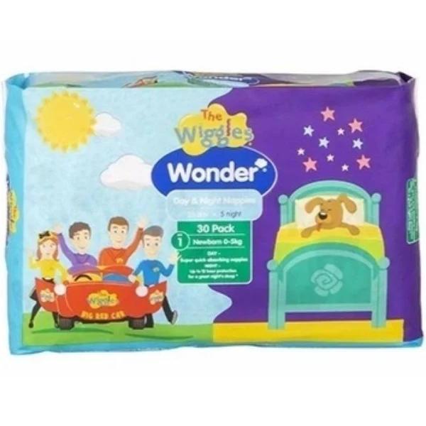 Wonder Pk30 The Wiggles Day & Night Nappies Newborn 0 - 5kg Size 1