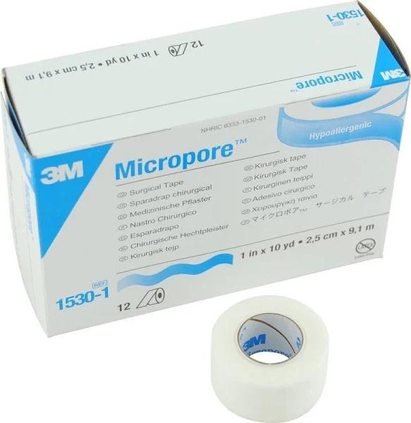 3M Micropore Paper Tape - White, 1" x 10yds (Box of 12)