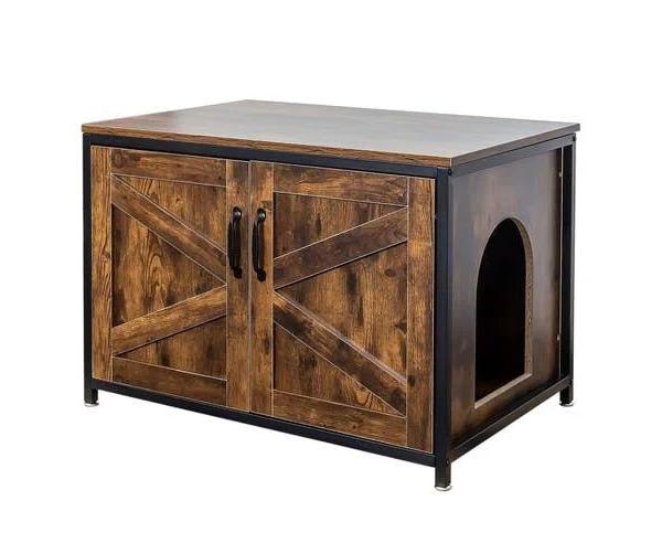 Cat Litter Box Enclosure Top Open Pet House Furniture Storage Bench Table Hidden Cabinet Particleboard Metal