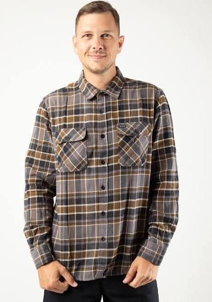 Brixton Bowery LS Flannel - Black/Desert Palm/Beige - L