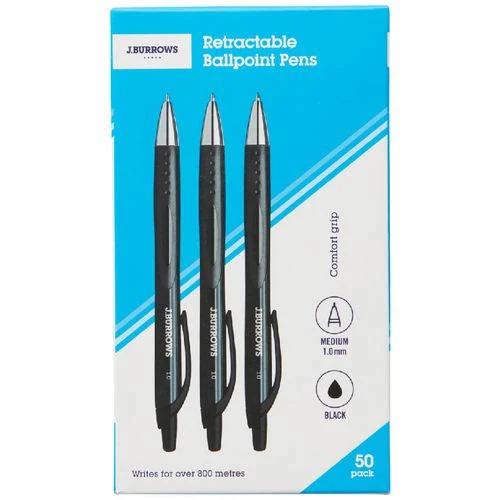 J.Burrows Retractable Ballpoint Pens Black 50 Pack