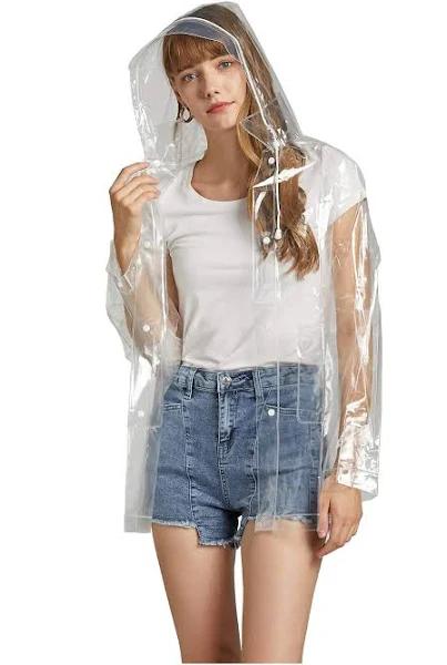 Freesmily Women Clear Raincoat Eva Waterproof Rain Jacket Coat With Detachable Hood