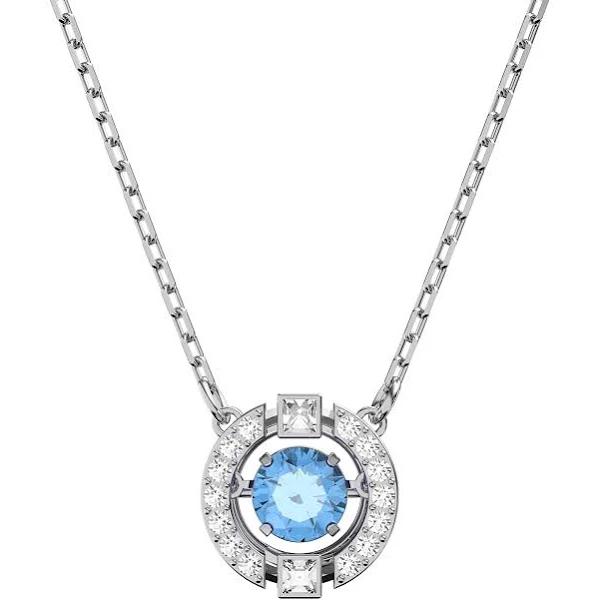 Swarovski Sparkling Dance Round Necklace - Blue - Rhodium Plated