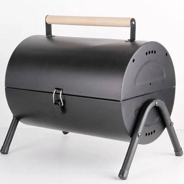 BH Stainless Steel BBQ Barrel Charcoal Smoker Portable Foldable Barbecue Camping Black