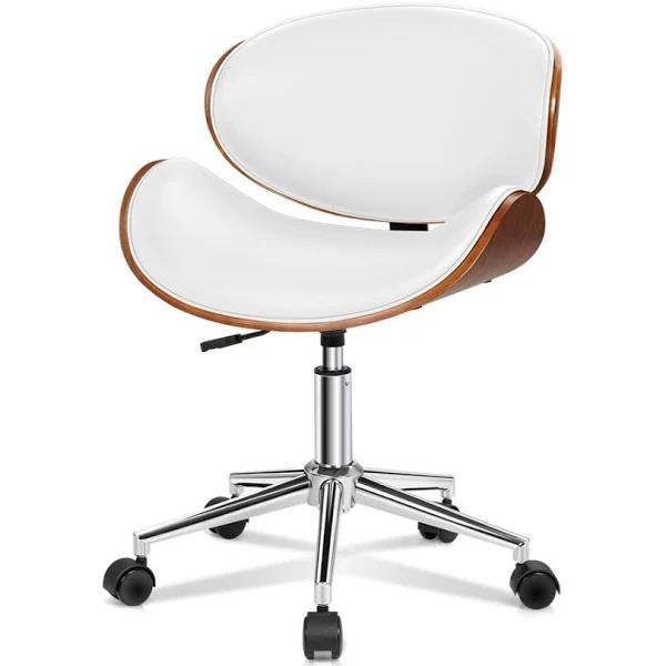 ALFORDSON Wooden Office Chair Computer Chairs Home Seat PU Leather | White