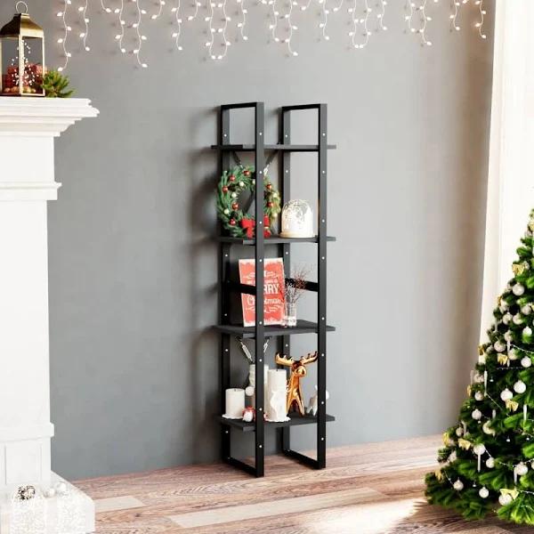 vidaXL - 4-Tier Book Cabinet Solid Pine Wood - Black - 40x30x140 cm