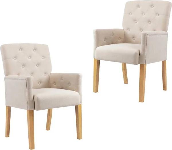 vidaXL Dining Chairs With Armrests 2 Pcs Beige Fabric