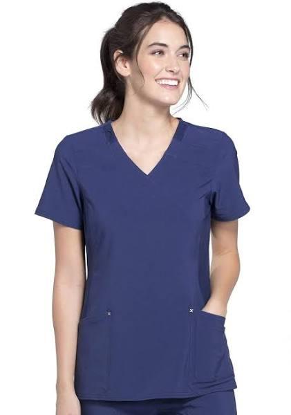 Cherokee iFlex CK680 Scrubs Top Women's Mock Wrap Knit Panel Navy