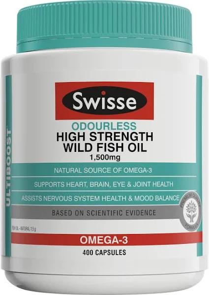 Swisse Ultiboost Odourless High Strength Wild Fish Oil 1500mg (400 Capsules)