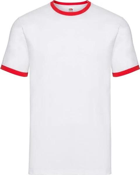 Fruit of The Loom Mens Ringer T-Shirt White/Red L Cotton Mens T-Shirt