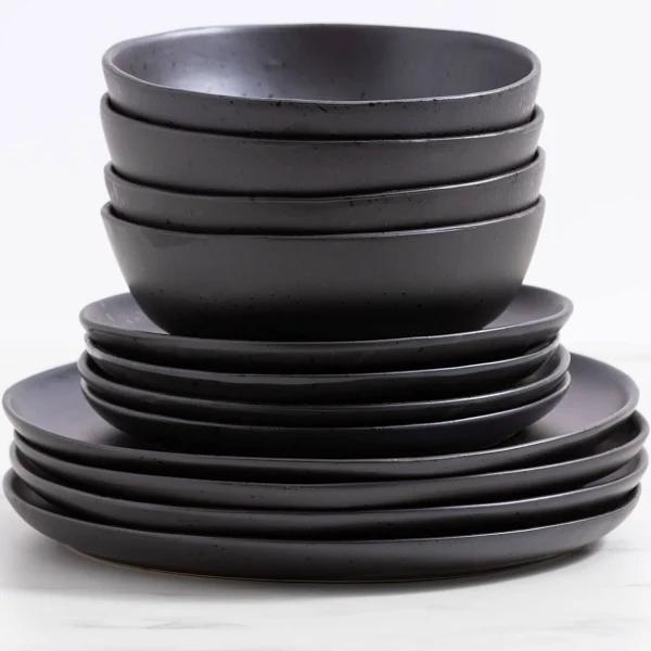 Salisbury & Co Tierra Dinner Set 12pc Black Speckle