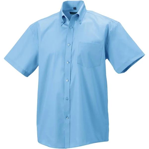 Russell Collection Mens Short Sleeve Ultimate Non-Iron Shirt Bright Sky 15.5inch