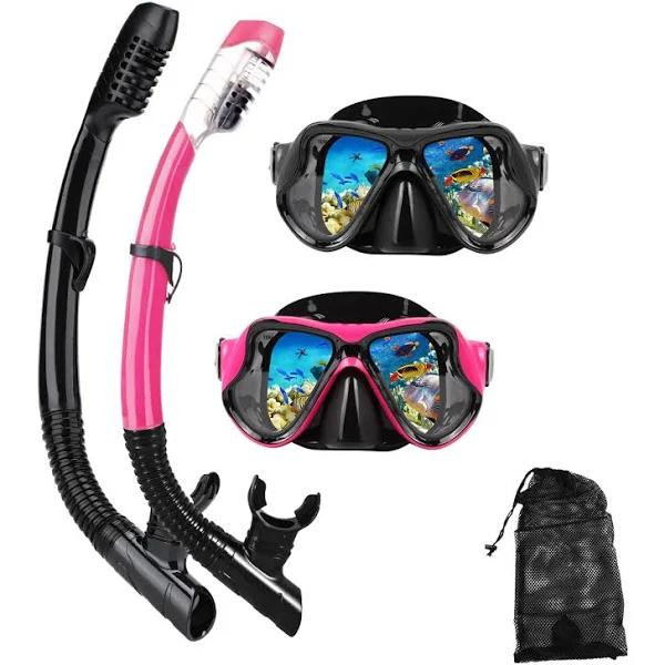 DIPUKI Snorkeling Gear for Adults Snorkel Mask Set Scuba Diving Mask Dry Snorkel Swimming Glasses Swim Dive Mask Nose Cover Youth Free Diving