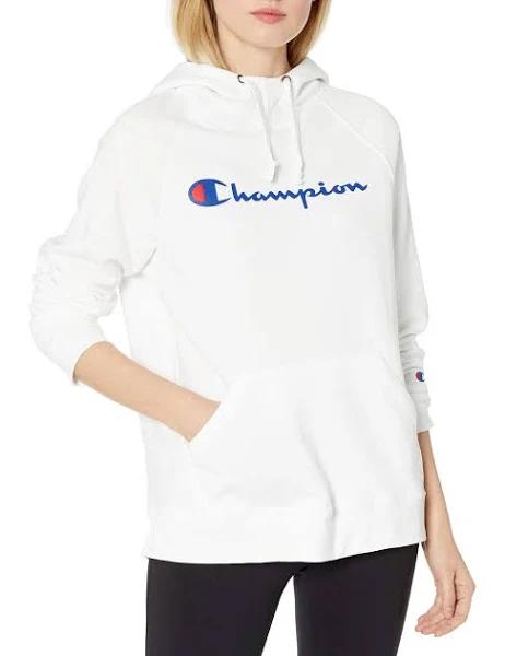 Champion gf934 y08113 Powerblend Hoodie, Script Logo - White, XS