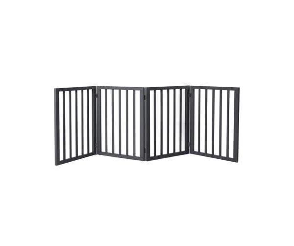 Wooden Pet Gate Dog Fence Retractable Barrier Portable Door 4 Panel Grey