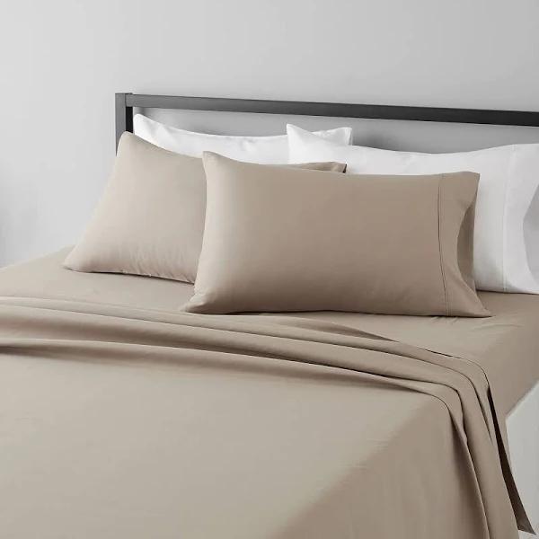 Amazon Basics Lightweight Super Soft Easy Care Microfiber Bed Sheet Set with 36-cm Deep Pockets - King, Taupe