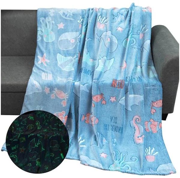 Glow in The Dark Throw Blanket Marine Life Luminous Blanket For Napping Sleeping