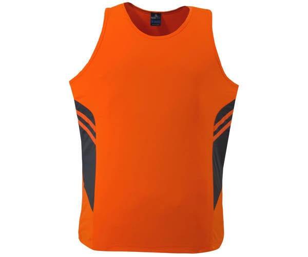 TALENT | Plain Mens Contrast Sports Singlet Neon Orange+Slate 2XL