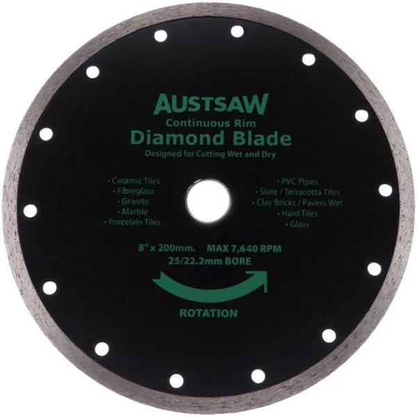 Austsaw - 200mm(8in) Diamond Blade Continuous Rim - 25/22.2mm Bore - Continuous