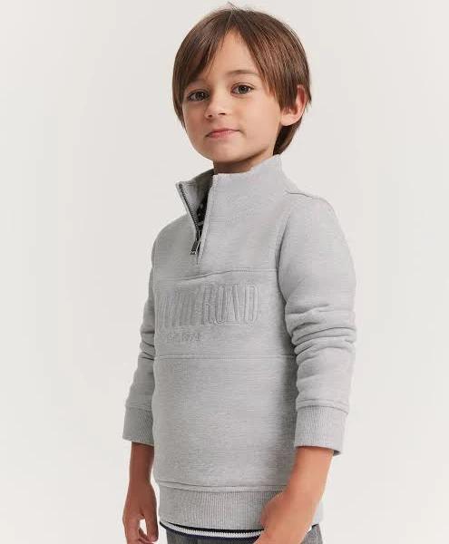 Country Road Boys Verified Australian Heritage Half Zip Sweat Light Grey Marle in Size 8 | 100% Cotton