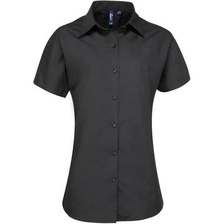 Premier Womens/Ladies Supreme Heavy Poplin Short Sleeve Work Shirt Black 26