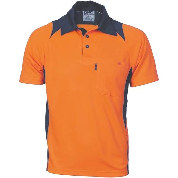 DNC Cool Breathe Action Polo Shirt - Short Sleeve - Orange/Navy - L