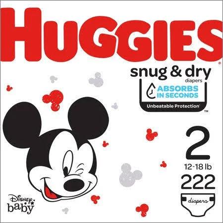 Huggies Snug & Dry Baby Diapers, Size 2, 222 CT, One Month Supply