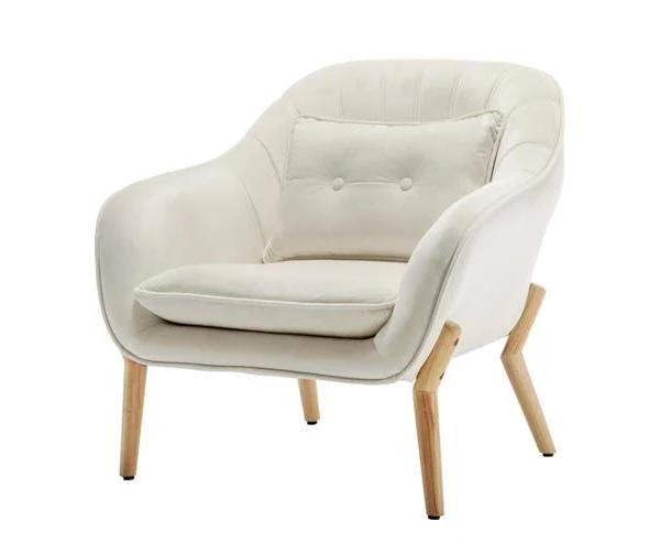 Ellen Velvet Armchair With Cushion - Cream White