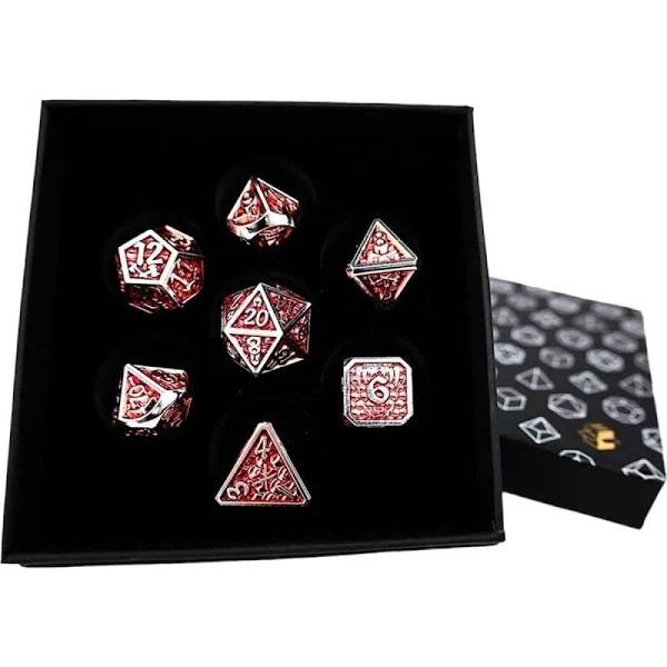 LPG Dice Set - Metal RPG Draco (Dark Red/Silver)