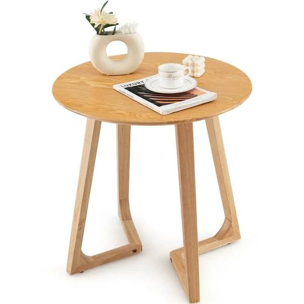 Giantex Beside Table Round End Table Rubber Wood Nightstand Sofa Sidetable Natural