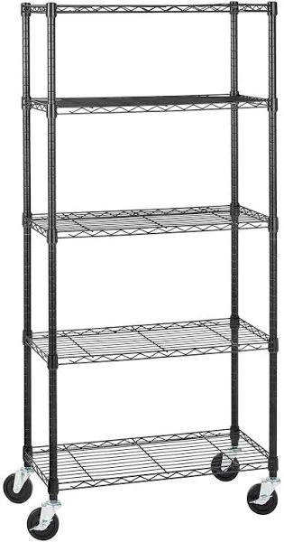 AmazonBasics 5-Shelf Shelving Unit On 4in Casters, Black