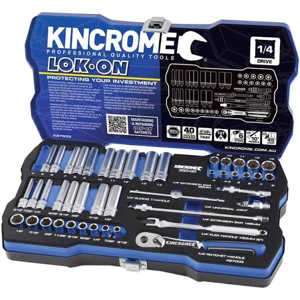 Kincrome LOK-ON Socket Set 44 Piece 1/4" & 3/8" Drive - Metric & Imperial - K27031